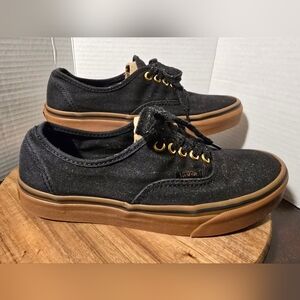Vans Authentic Skate Shoe Lace Up Black and Gum (Brown) Womens 8 Mens 6.5